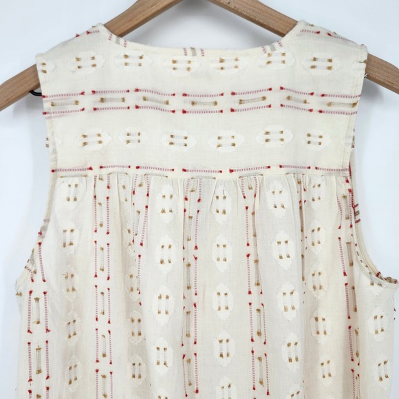 Faherty Sunburst Dobby Skyler Blouse Womens Medium Earthy Whimsy Dainty Tassel - Picture 9 of 10